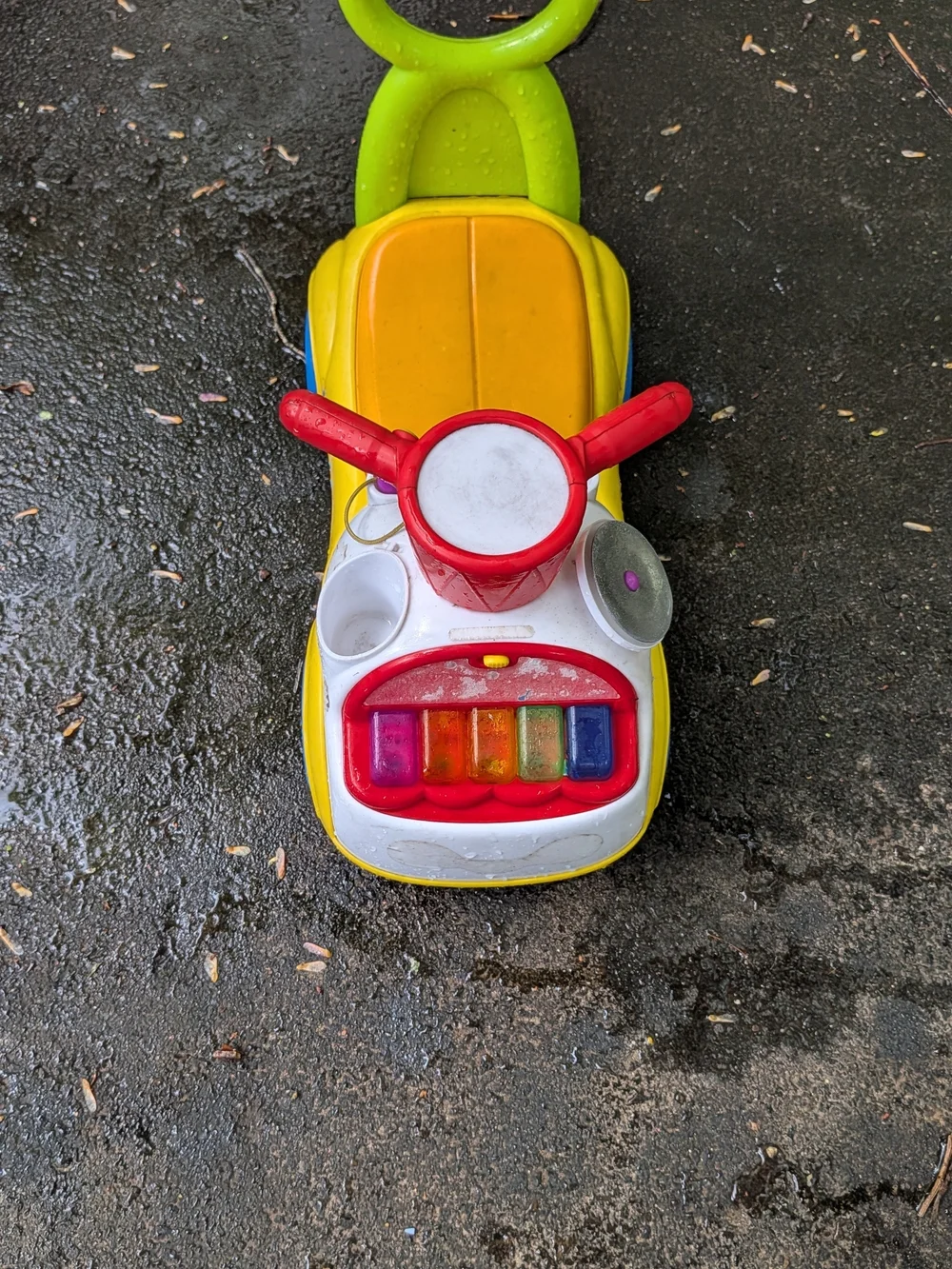 Kids Push Ride-On Toy Car in Yellow & Green with Red Steering